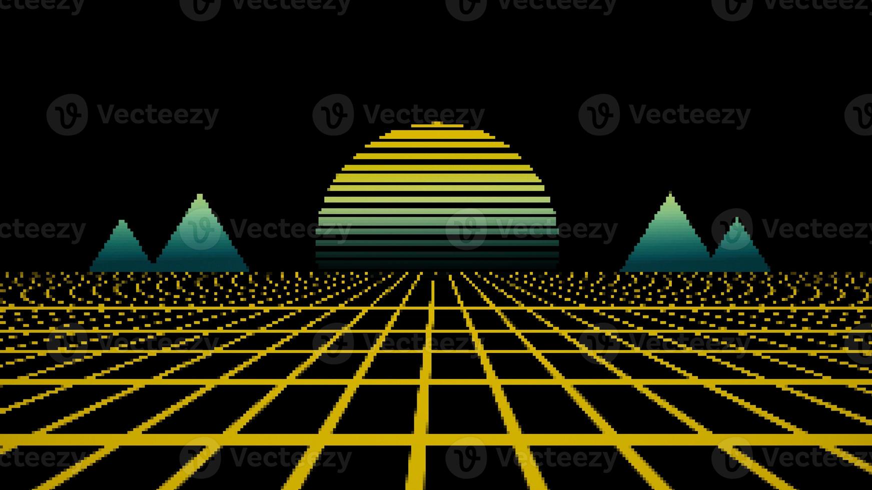 fundo de ficção científica dos anos 80 estilo retro futurista com paisagem de grade de laser. foto