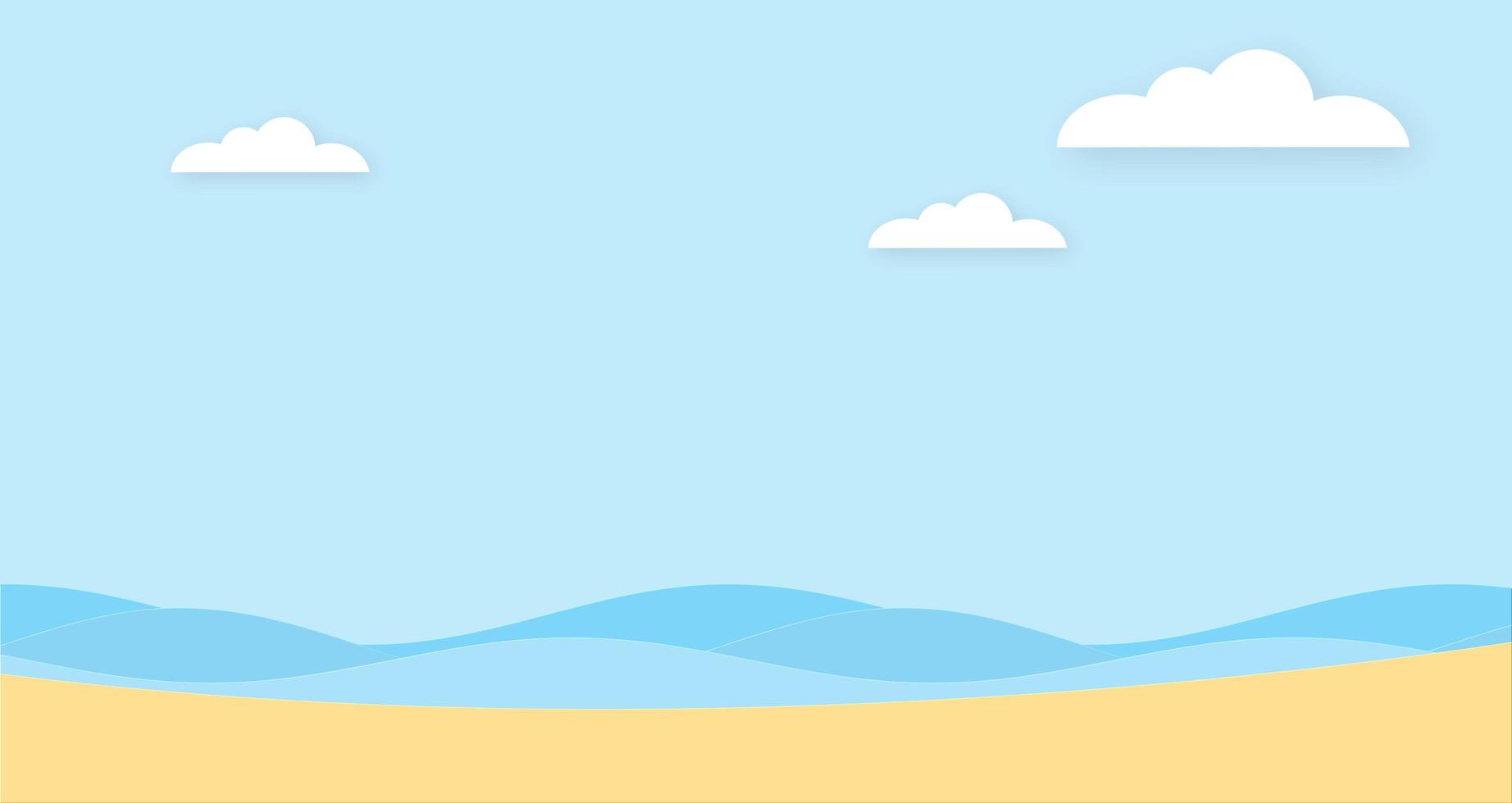 Resumo o mar ao amanhecer céu azul claro com fundo de sol. gráficos de desenho animado pastel gradiente suave. ideias para desenhos ou apresentações infantis. para folhetos de promoção de cartões de viagem foto