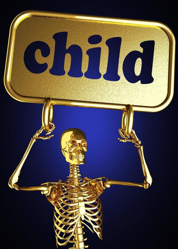 palavra de criança e esqueleto dourado foto