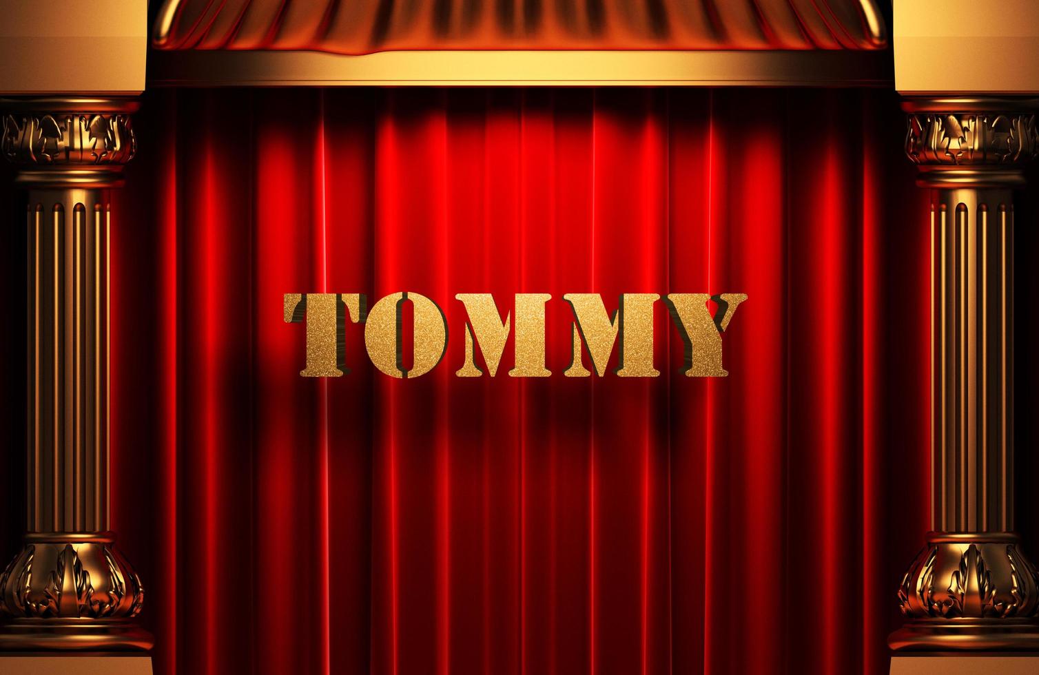 Tommy palavra dourada na cortina vermelha foto