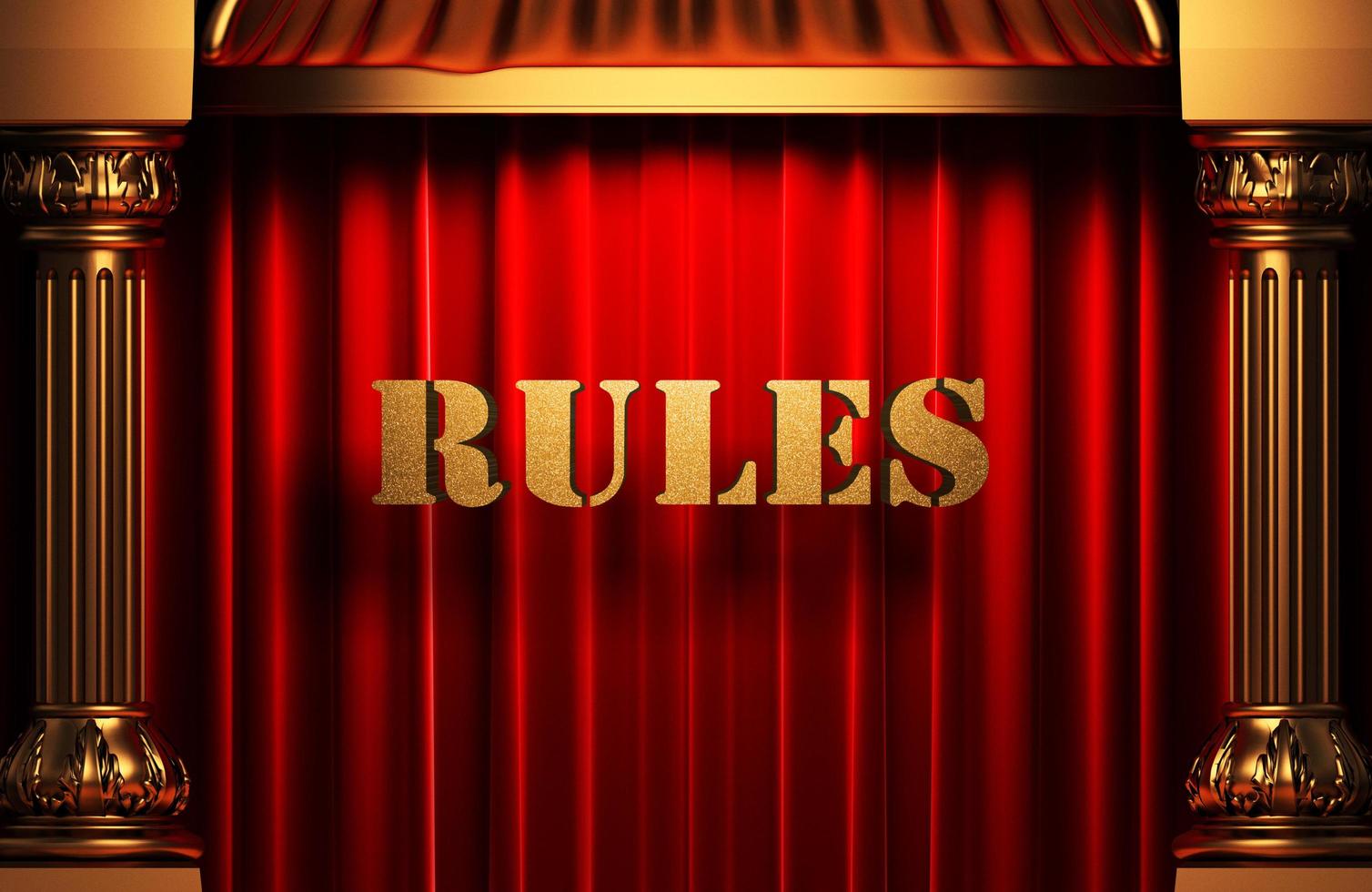 regras palavra dourada na cortina vermelha foto