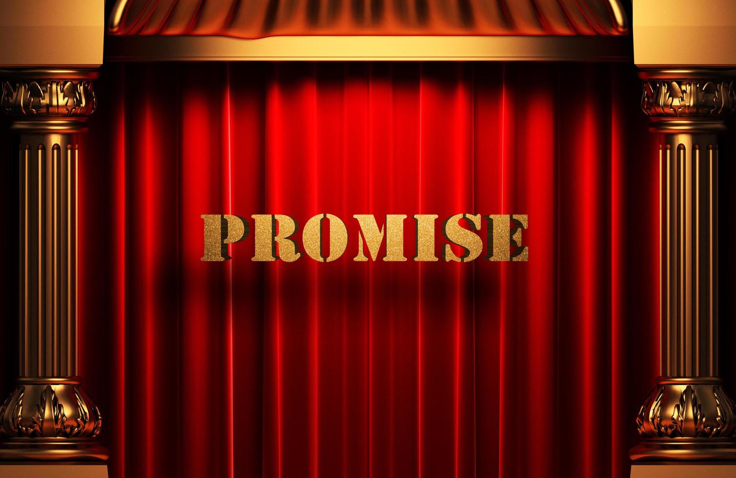 promessa palavra dourada na cortina vermelha foto