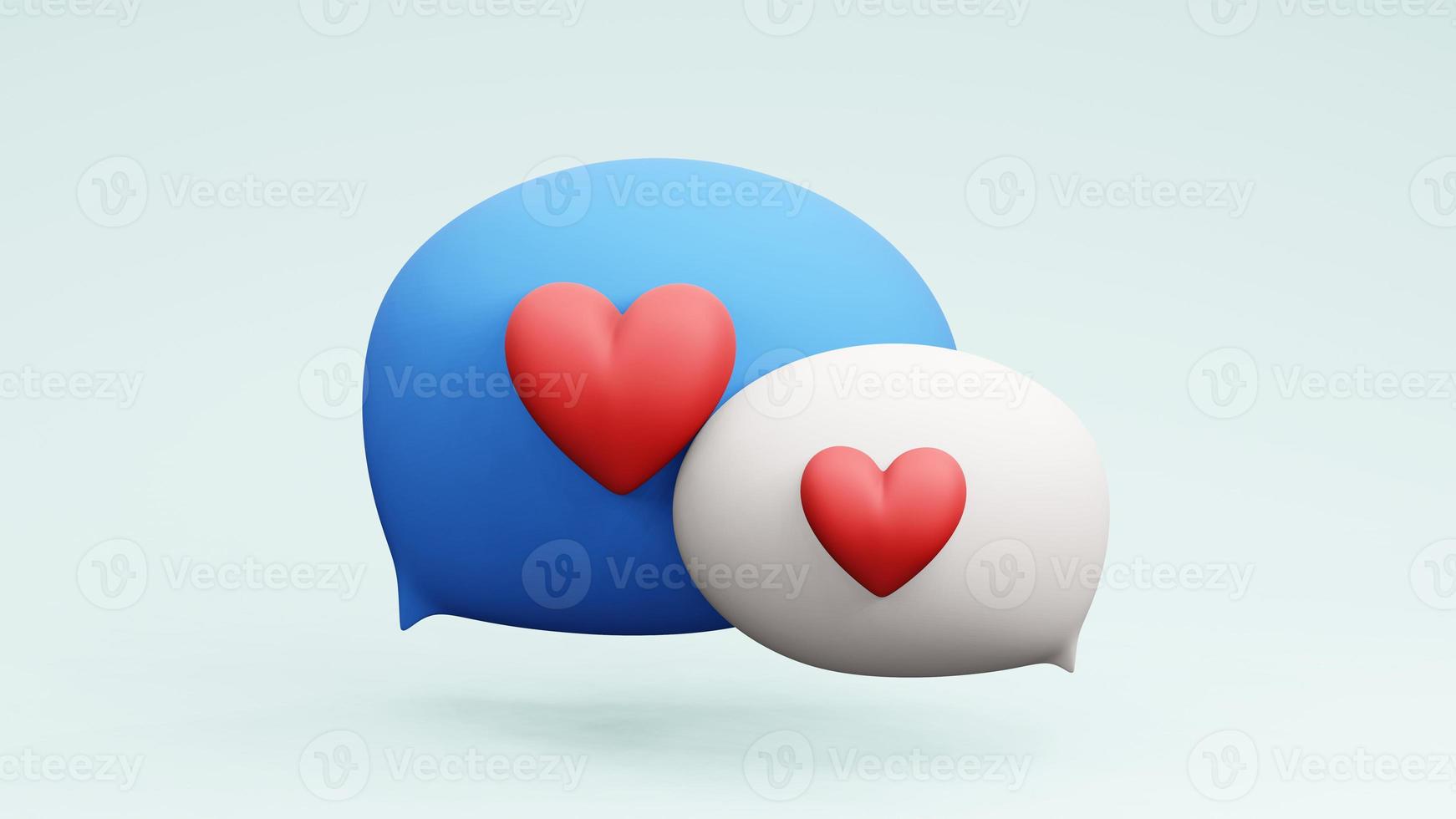 balões de fala pensando balão com design de infográfico de coração renderização em 3d foto