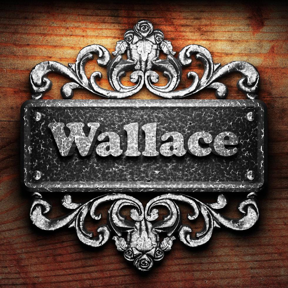 Wallace palavra de ferro em fundo de madeira foto