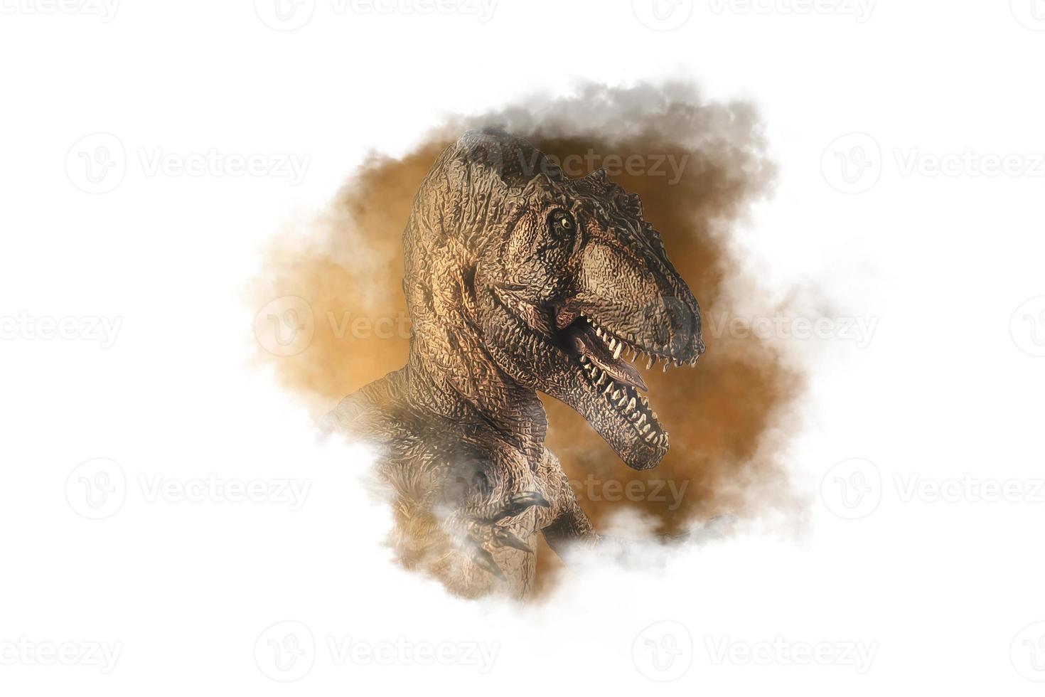 dinossauro giganotosaurus em fundo de fumaça foto