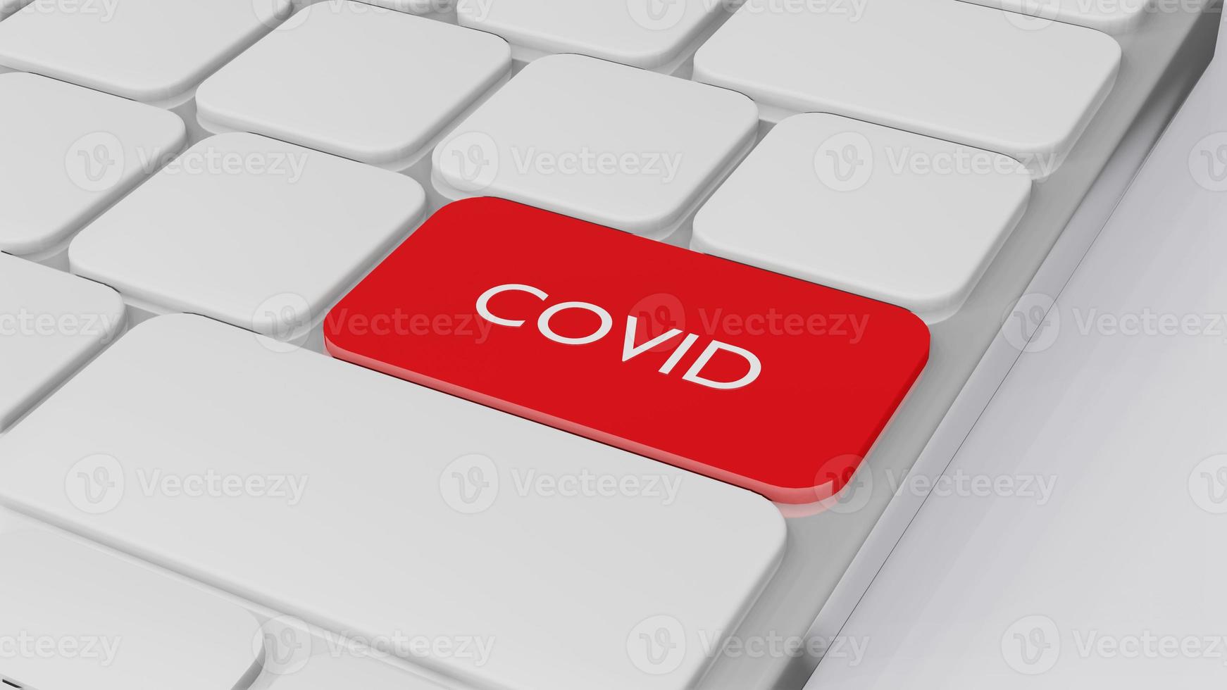 teclado de computador com palavra covid, conceito de saúde 3d randering foto