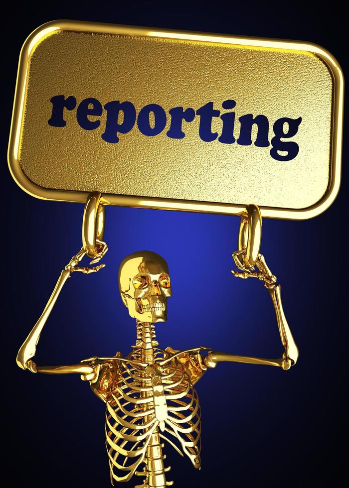 palavra de relatório e esqueleto dourado foto