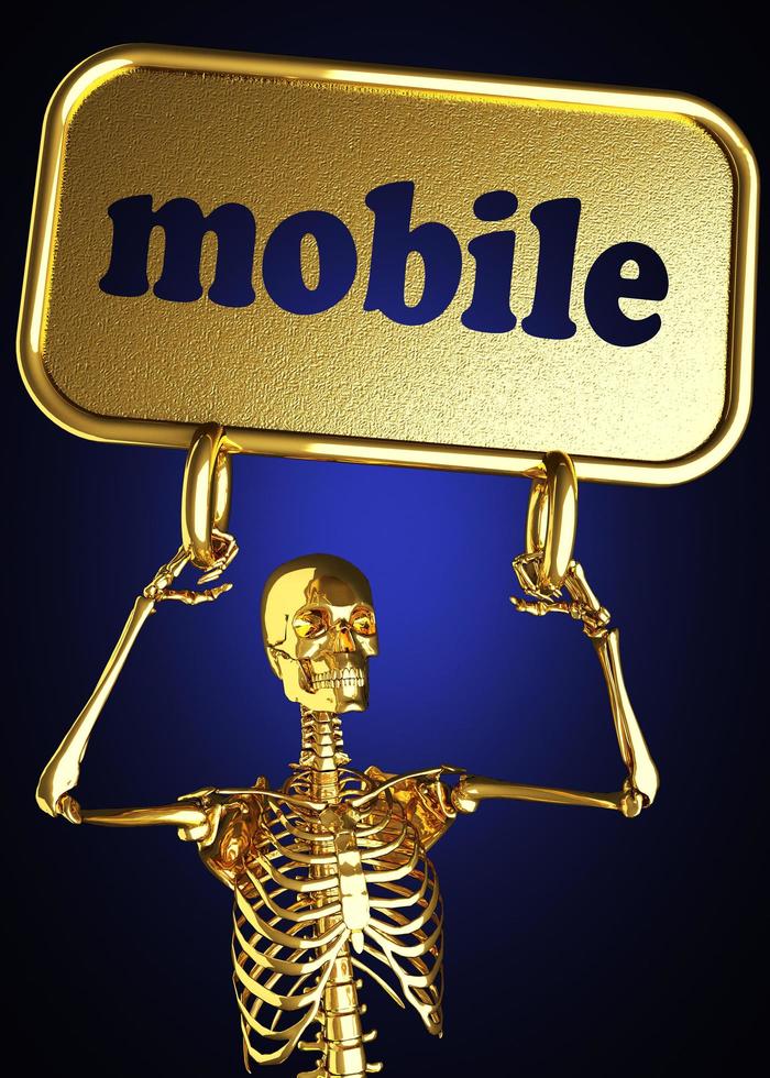 palavra móvel e esqueleto dourado foto
