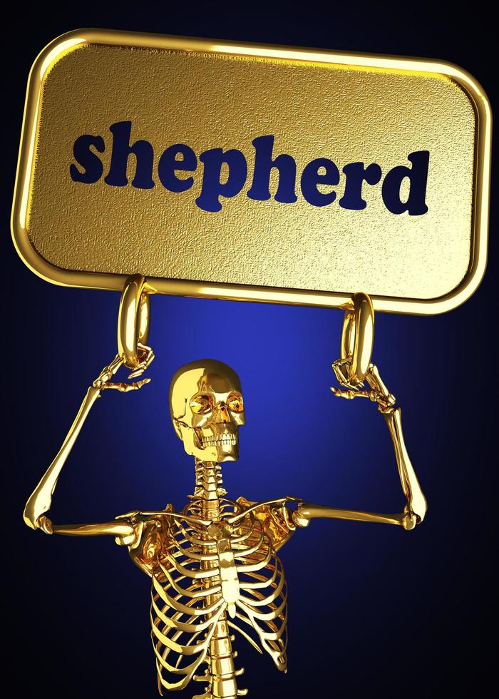 palavra pastor e esqueleto dourado foto