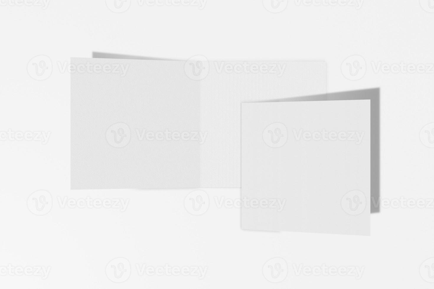 dois livreto quadrado de maquete, folheto, convite isolado em um fundo branco com capa dura e sombra realista. renderização 3D. foto