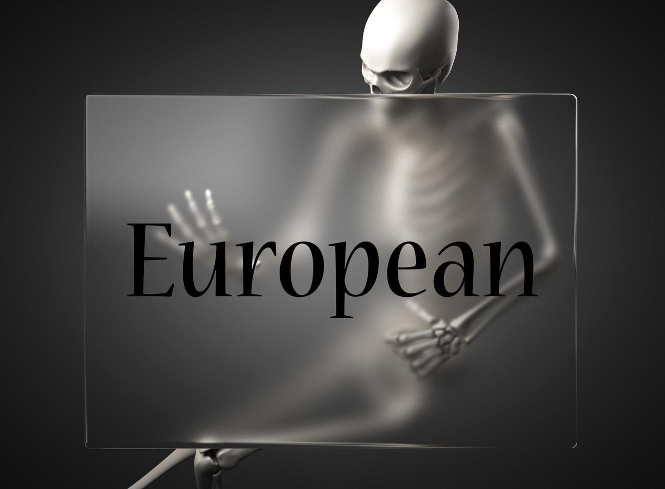 palavra europeia em vidro e esqueleto foto