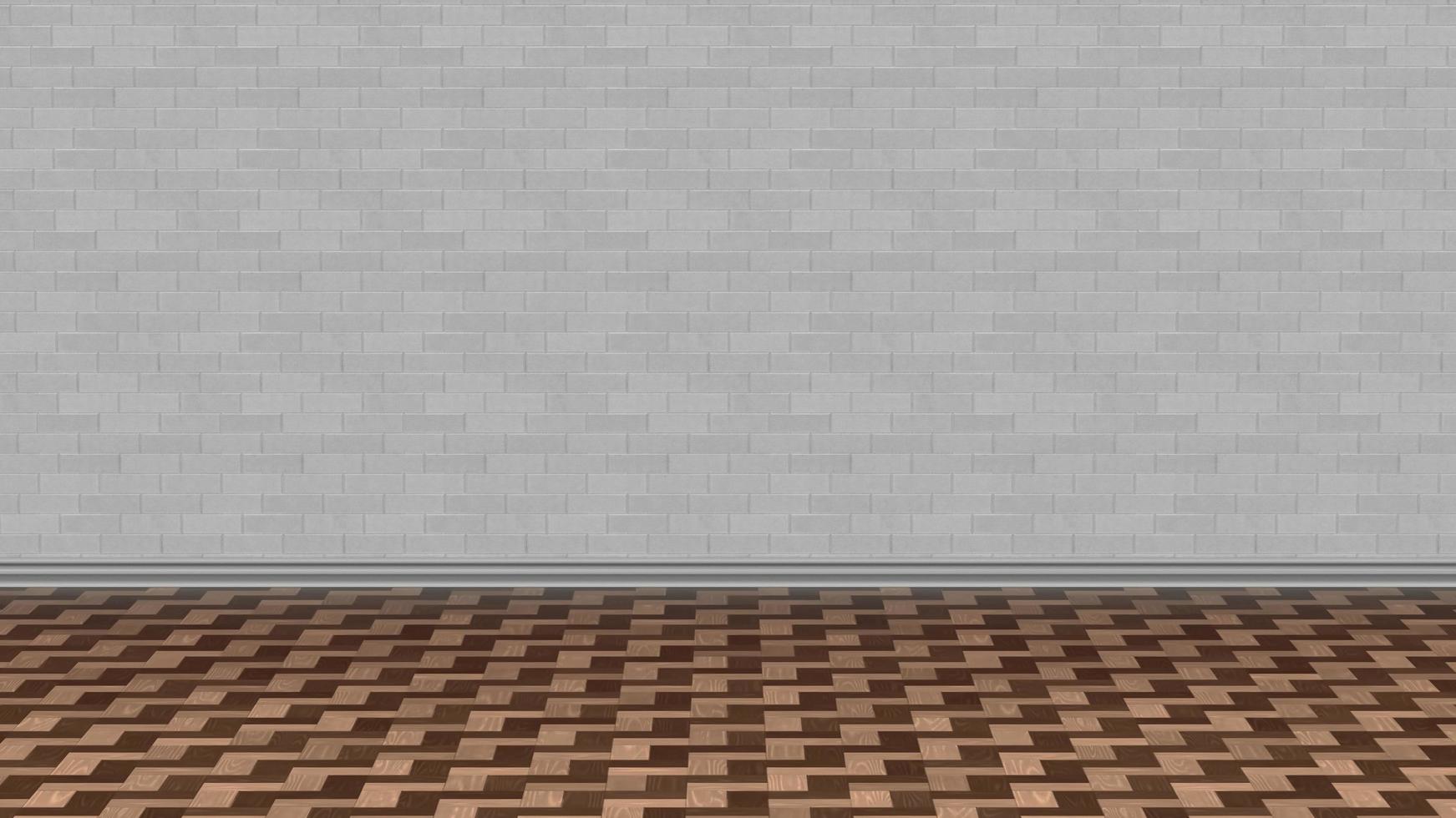 piso de madeira ilustração de fundo de parede de tijolo branco renderização em 3d foto