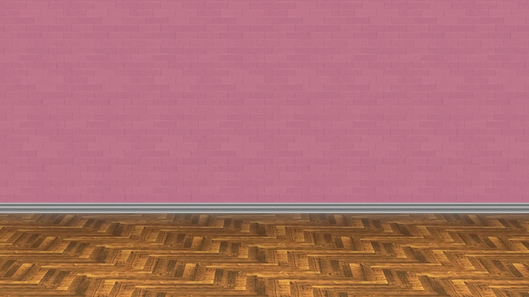 ilustração de fundo de parede de tijolo de piso rosa de madeira renderização em 3d foto
