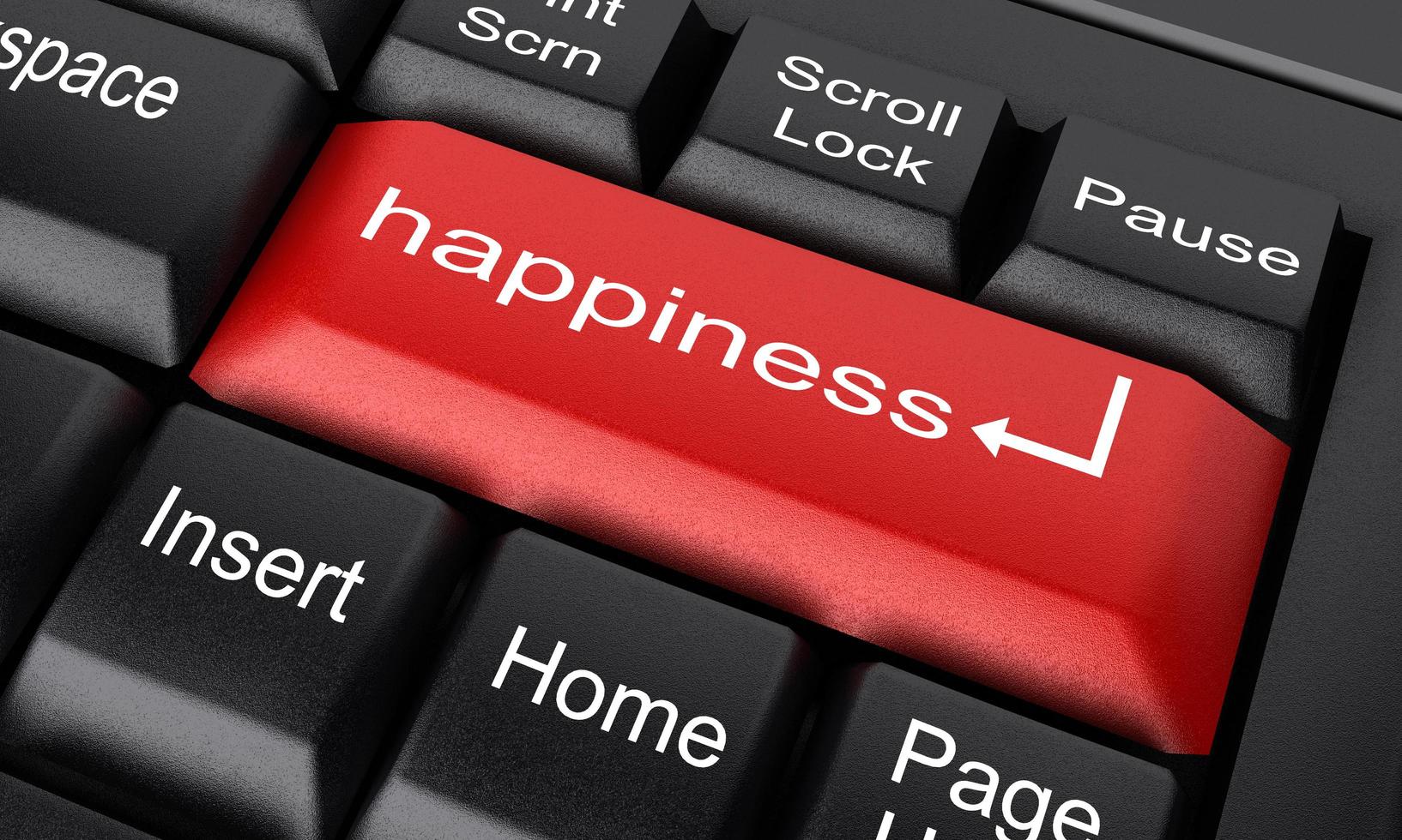 palavra de felicidade no botão vermelho do teclado foto