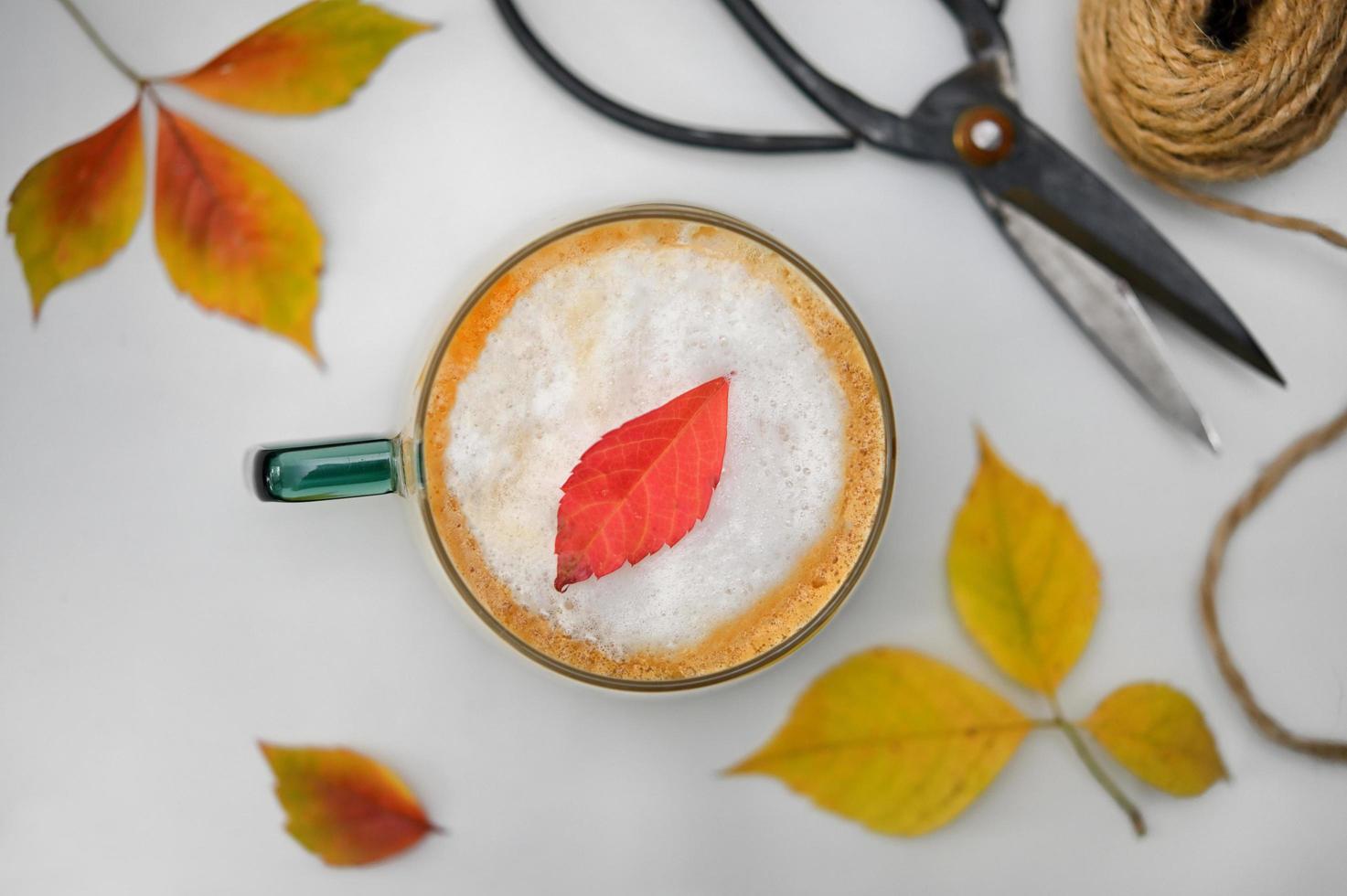 xícara de café com leite outono foto