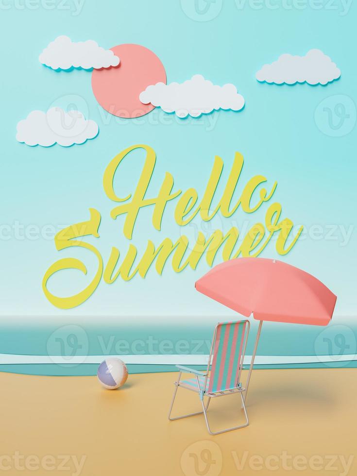Olá sinal de verão em uma praia artificial em um estúdio foto