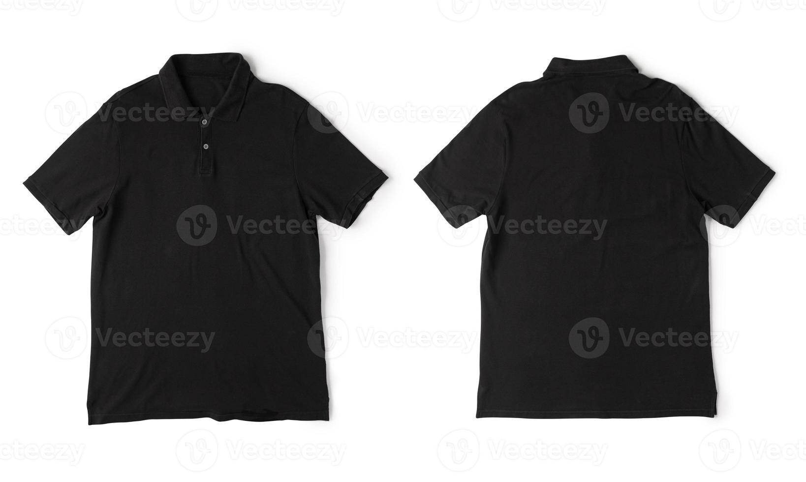 maquete de camisa polo preta realista vista frontal e traseira isolada no fundo branco com traçado de recorte foto