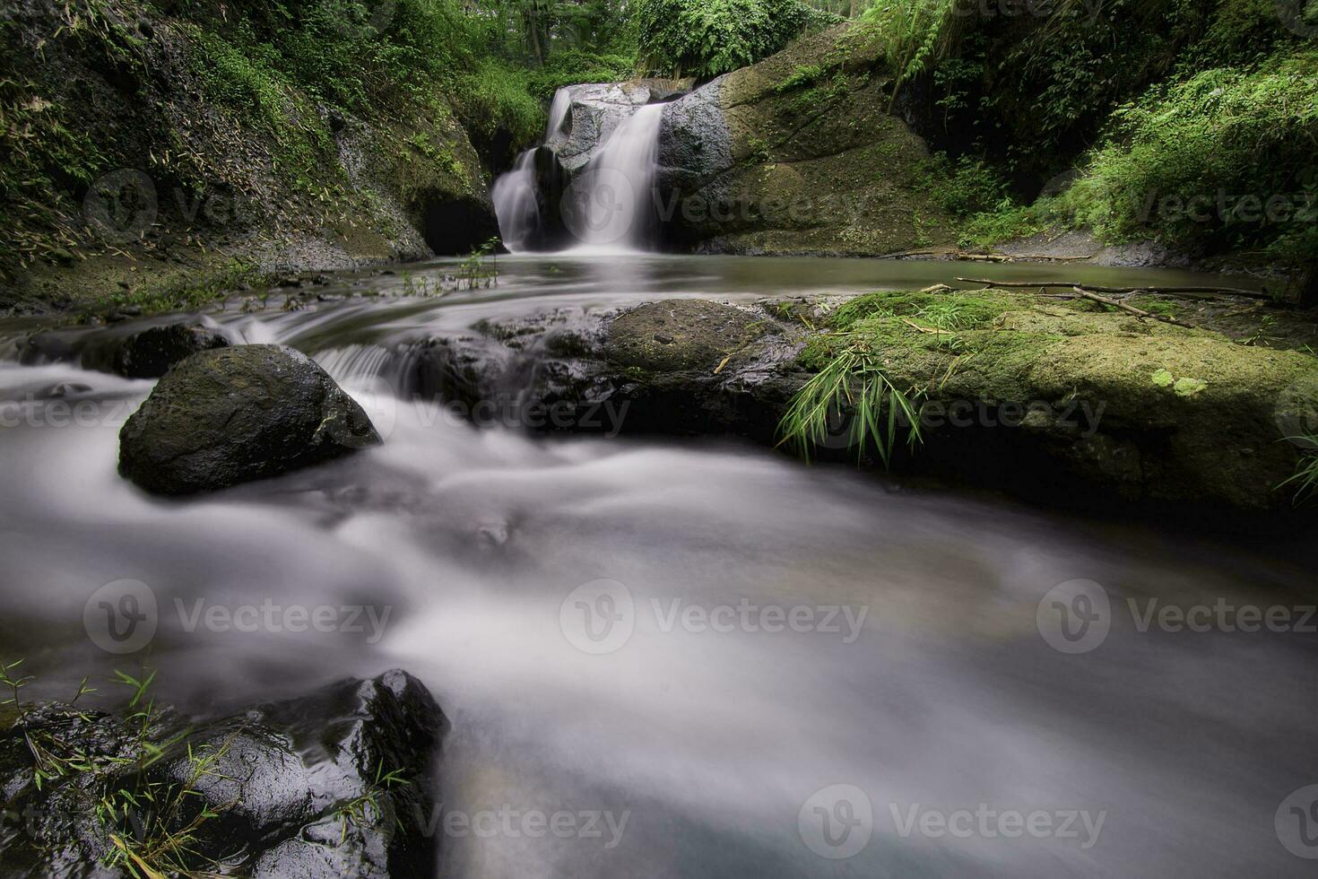 cachoeira do paraíso em uma floresta verde. bela cachoeira em uma floresta, vista da cachoeira no modo paisagem. foto