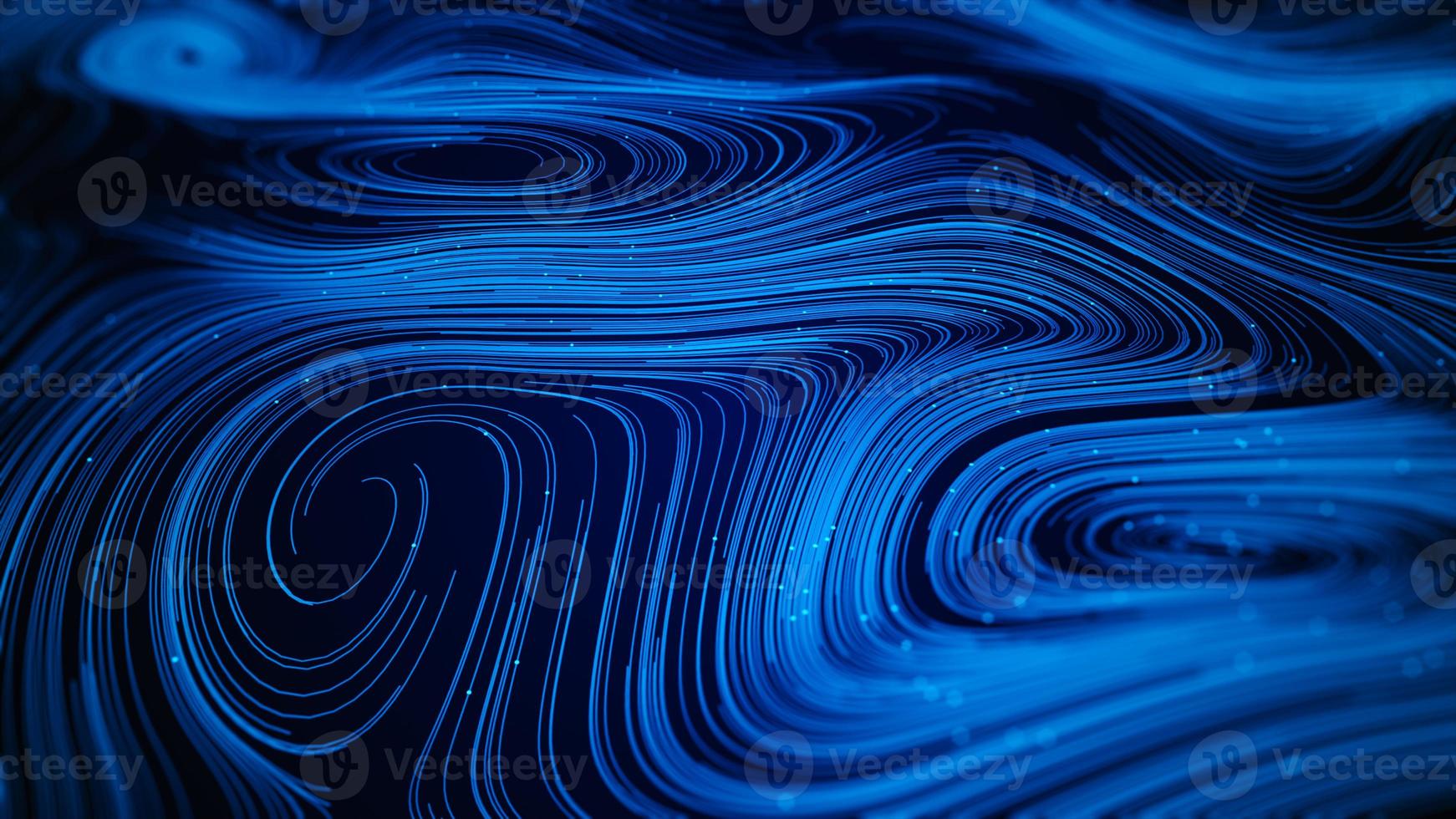 fundo abstrato de cor azul, partícula digital e linha. pano de fundo ondulado linha curva e espiral. fundo digital do ciberespaço foto