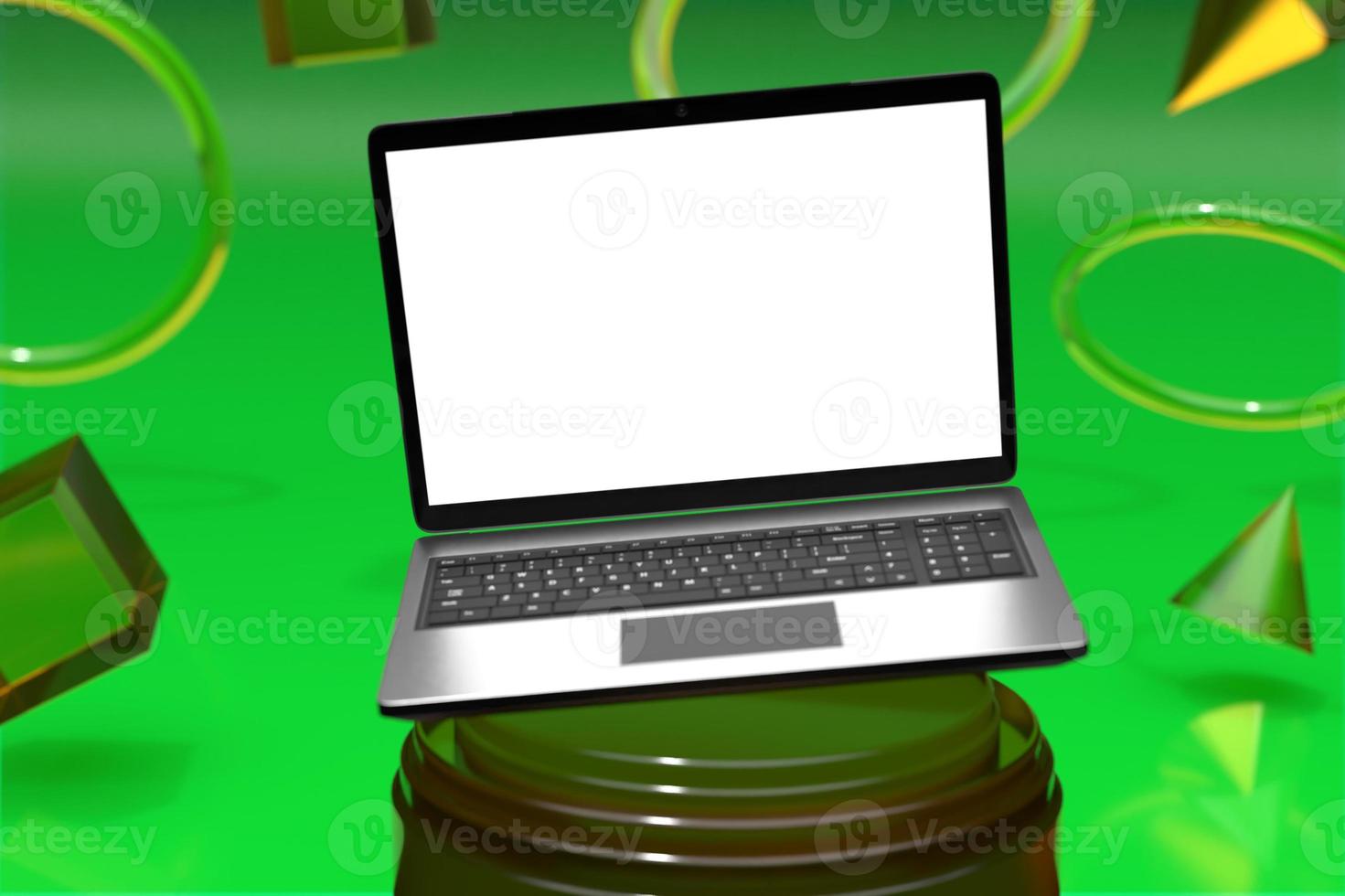 maquete de tela do laptop macbook acima do pedestal foto