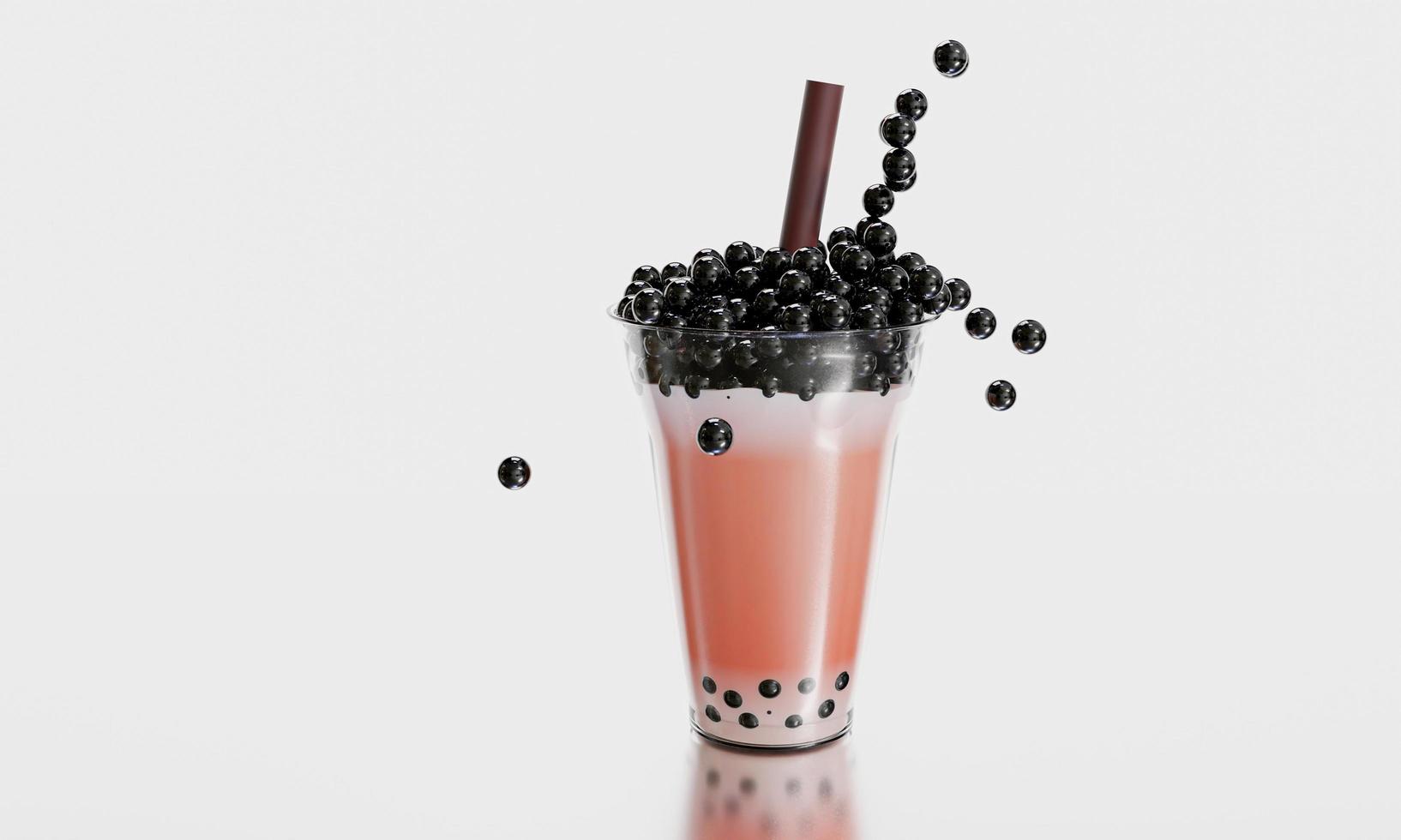 chá de leite boba ou chá de leite bolha isolado no fundo branco. comida e bebida para o verão. renderização 3D. foto