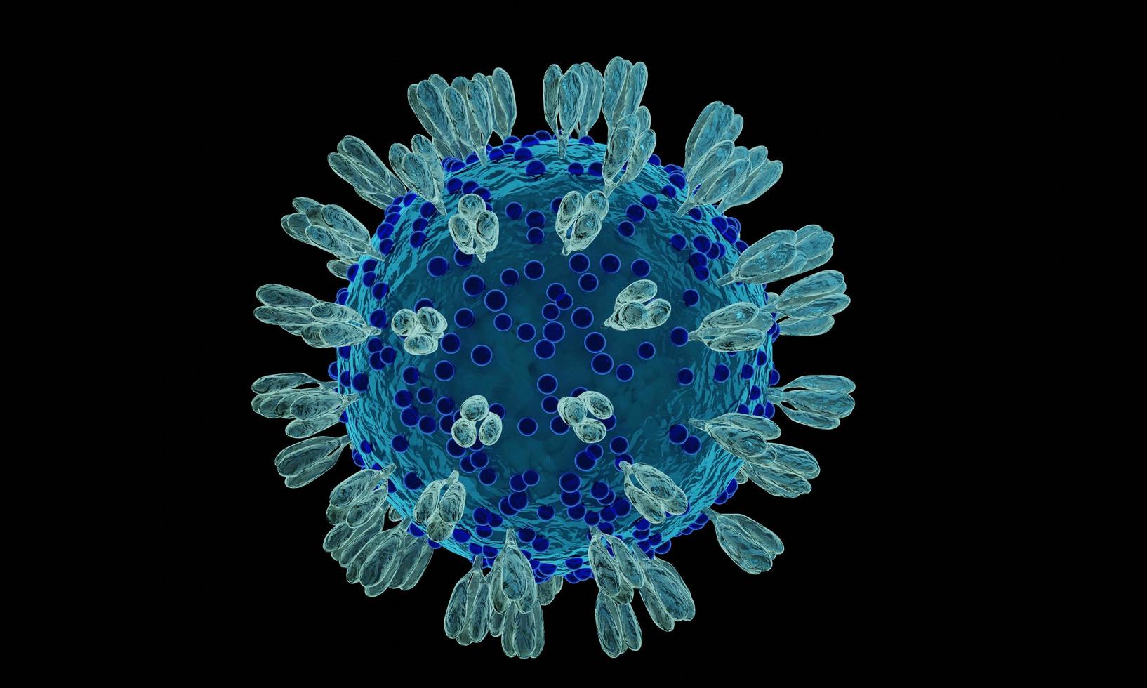 coronavirus 2019-ncov novo conceito de célula de coronavírus. casos perigosos de cepa de gripe como uma pandemia. vírus de microscópio close-up. renderização 3D. foto