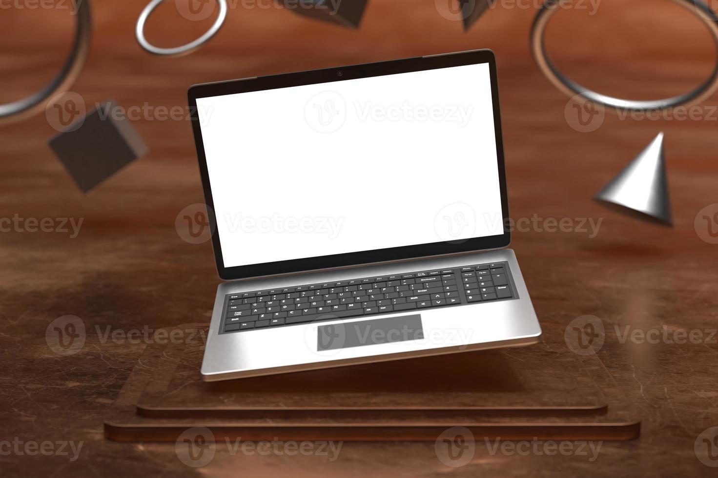 maquete de tela do laptop macbook acima do pedestal foto