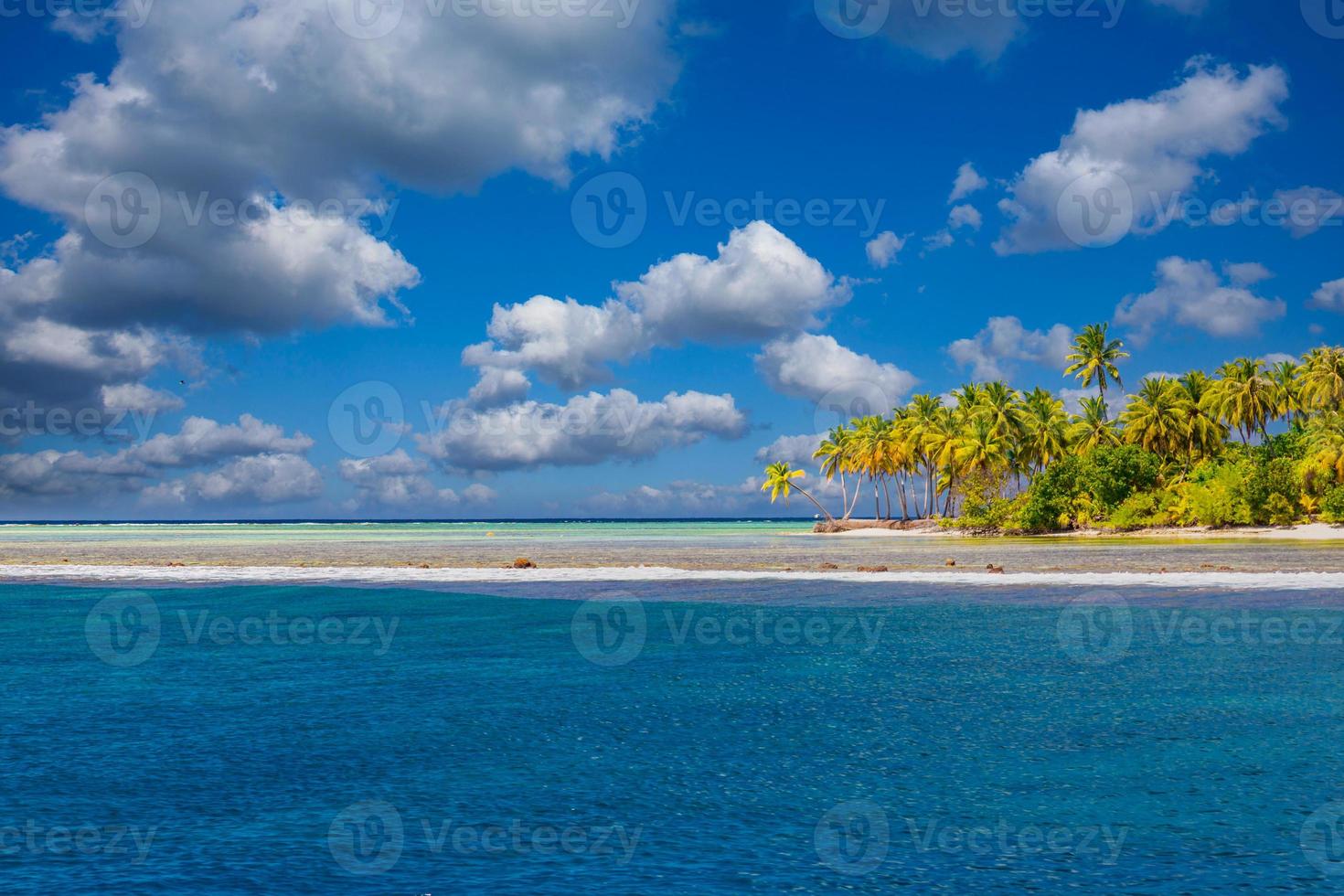 linda bandeira de praia tropical. areia branca e coqueiros, conceito de fundo panorâmico de turismo de viagens. paisagem de praia incrível. natureza da ilha de luxo, férias de aventura ou férias, foto