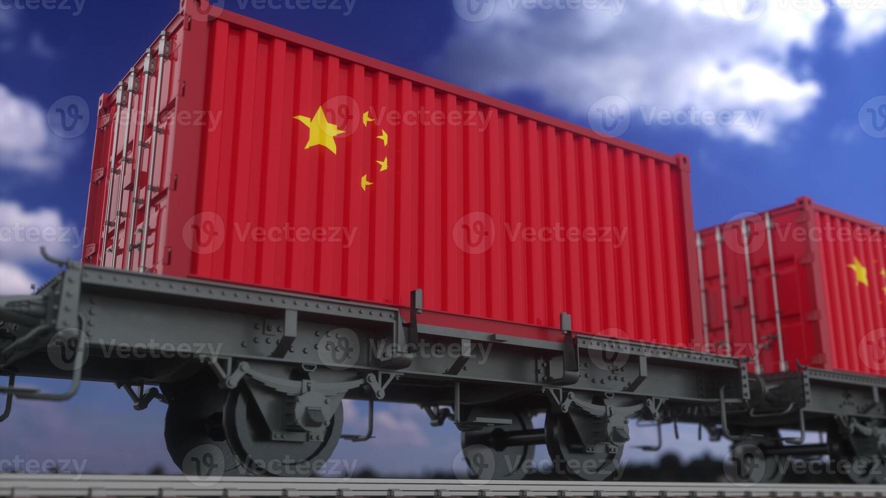 recipientes com a bandeira da china. transporte ferroviário. renderização em 3D foto