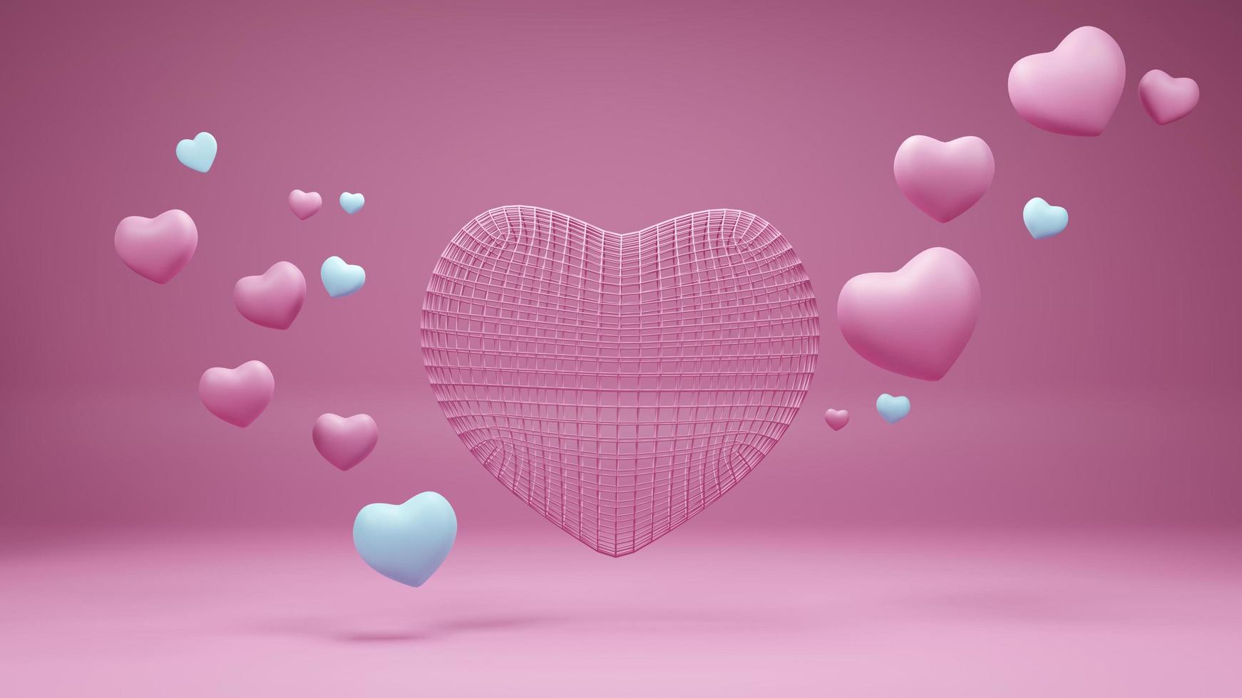 3D render, fundo de corações de dia dos namorados. copie o fundo romântico do espaço foto