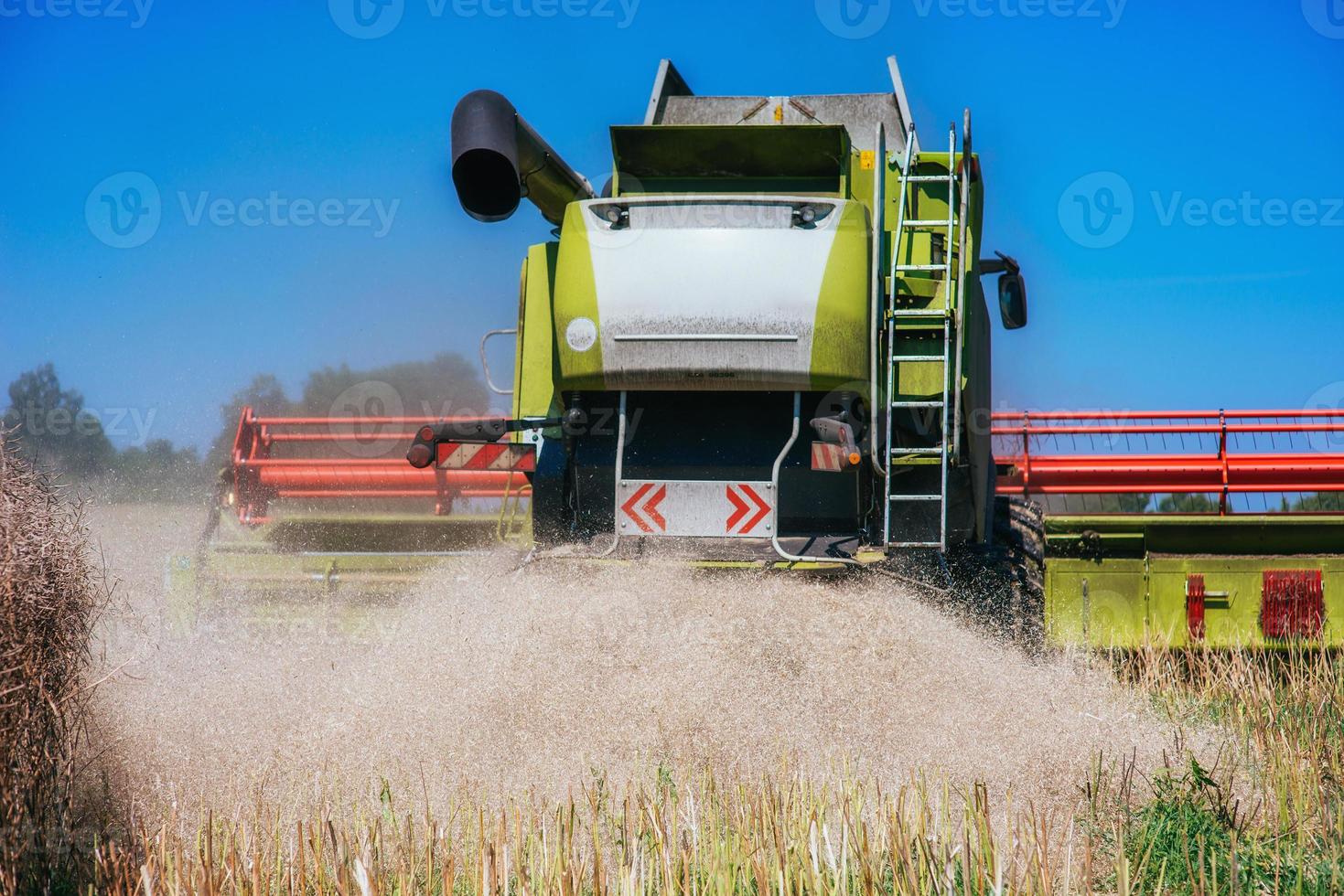 colheita de trabalho combinar no campo de trigo foto