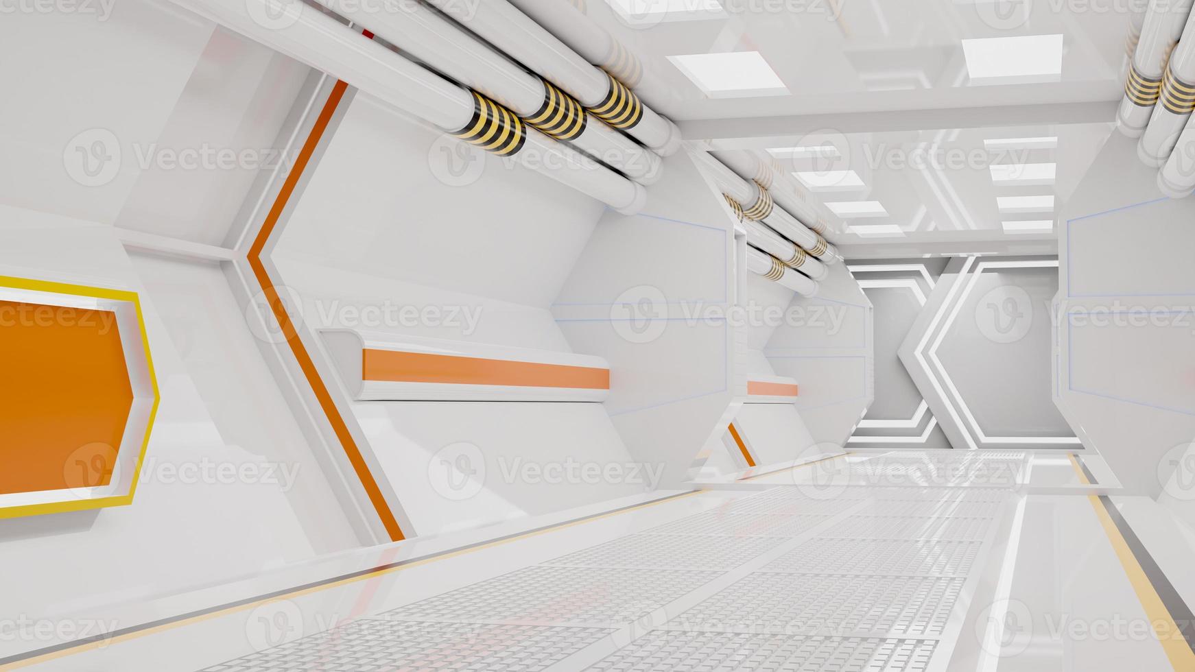 corredor de naves espaciais é um vídeo de gráficos em movimento que mostra o interior de uma nave espacial em movimento. renderização em 3D foto