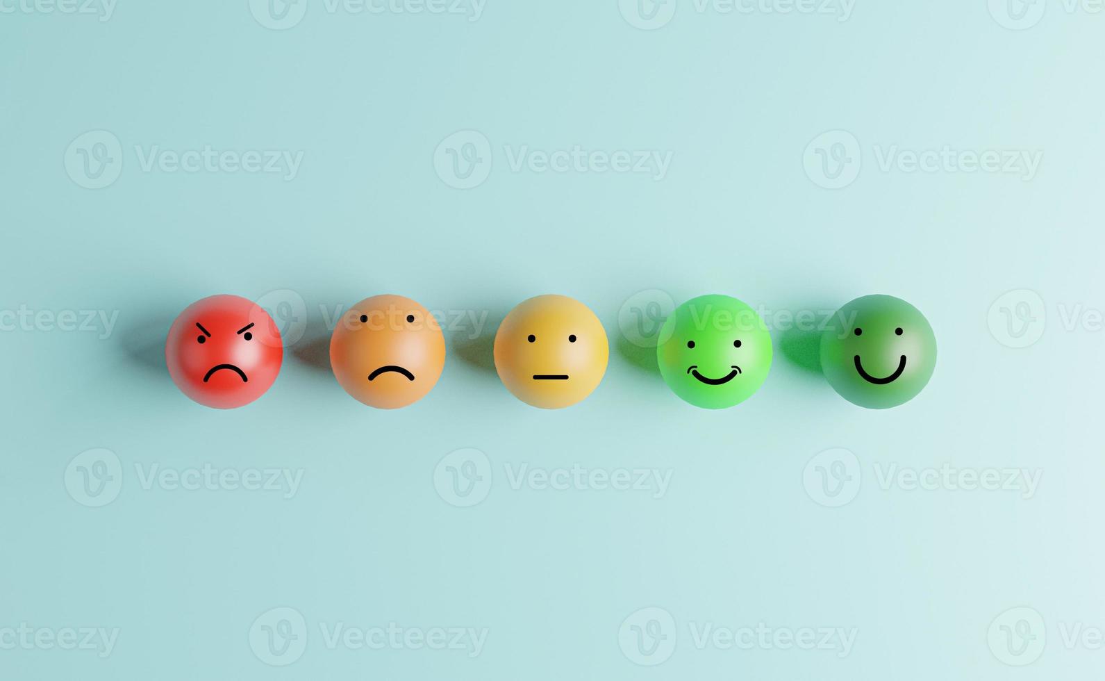 sorria o rosto de emoção normal e triste para avaliação do cliente e conceito de satisfação do cliente por renderização 3d. foto