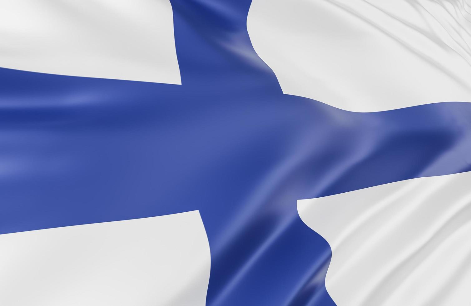 bela onda de bandeira finlandesa close-up no fundo do banner com espaço de cópia., modelo 3d e ilustração. foto