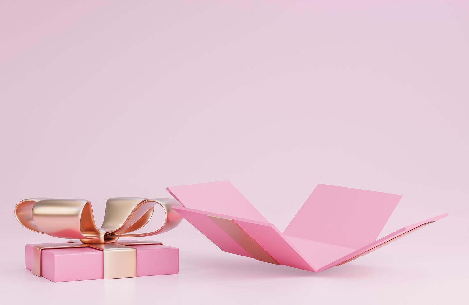 feliz dia dos namorados banner com caixa de presente rosa aberta no fundo rosa., modelo 3d e ilustração. foto