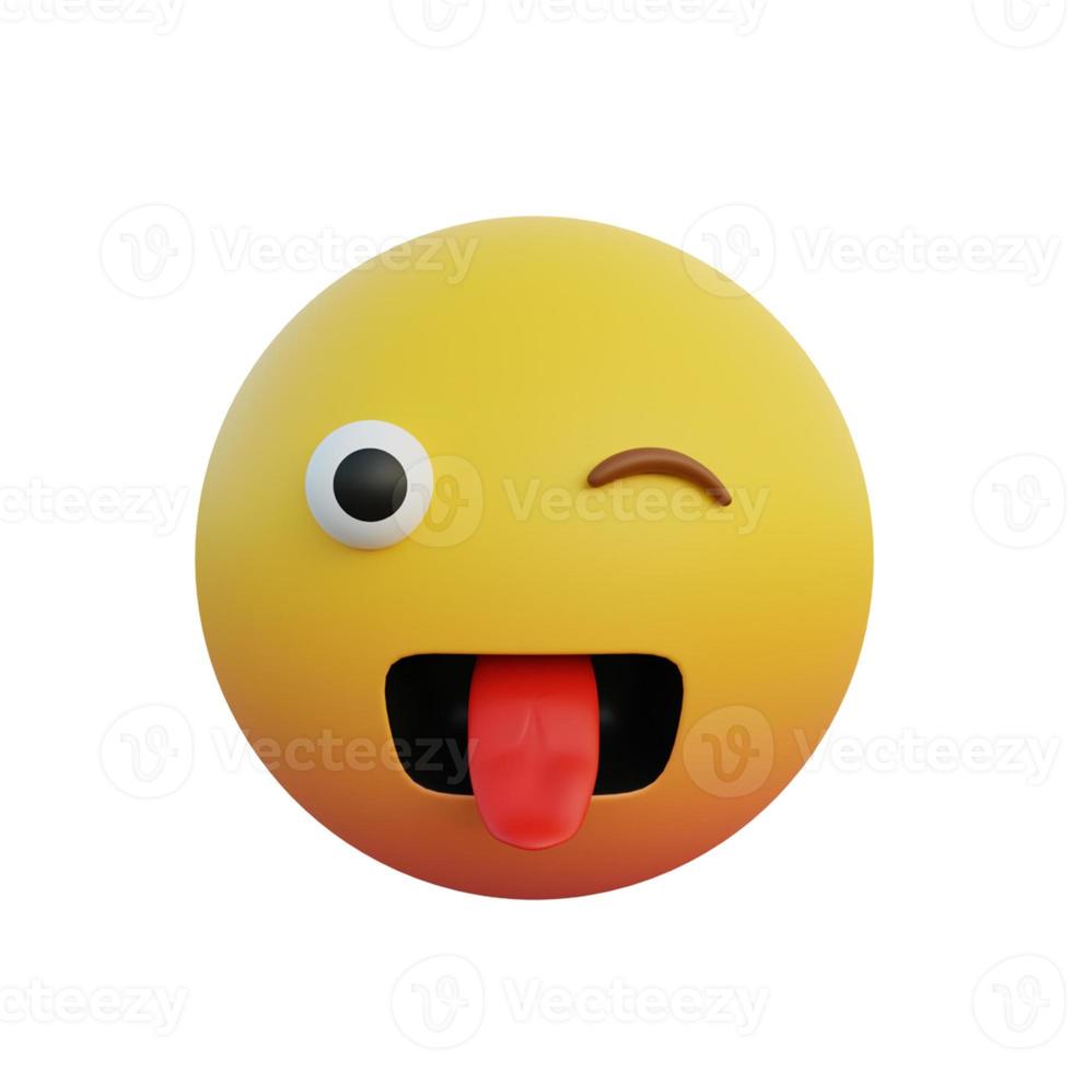ilustração 3d emoticon de rosto louco saindo de língua e olhos fechados um foto