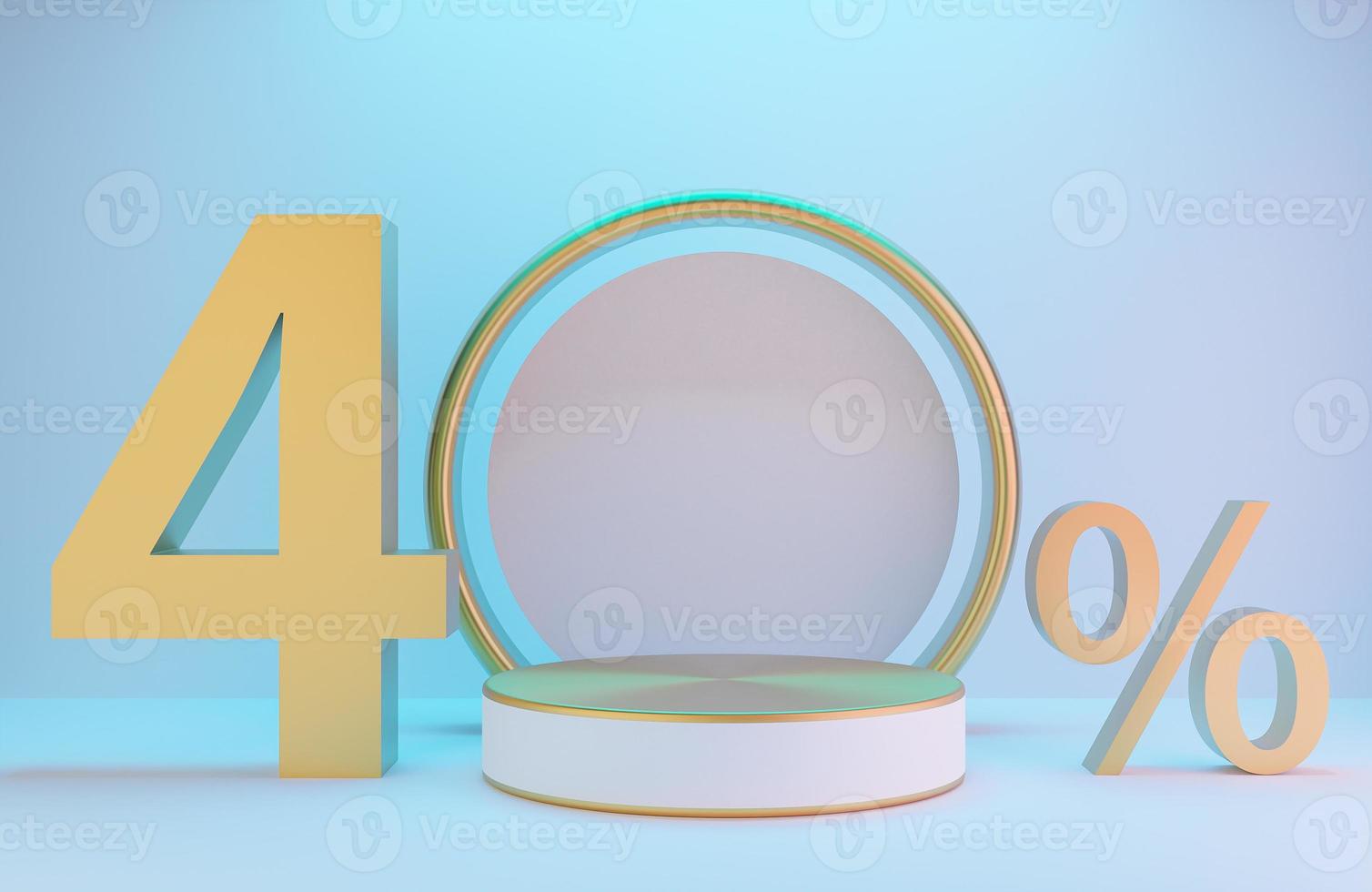 pódio branco e dourado e texto 40 para apresentação do produto e arco dourado na parede branca com estilo de luxo de fundo de iluminação., modelo 3d e ilustração. foto