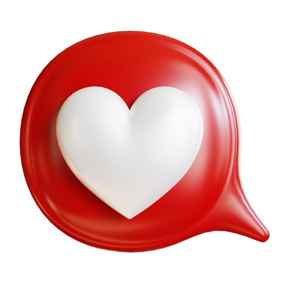 3d ícone de coração ícone de bolha de fala ícone de amor renderização em 3d foto