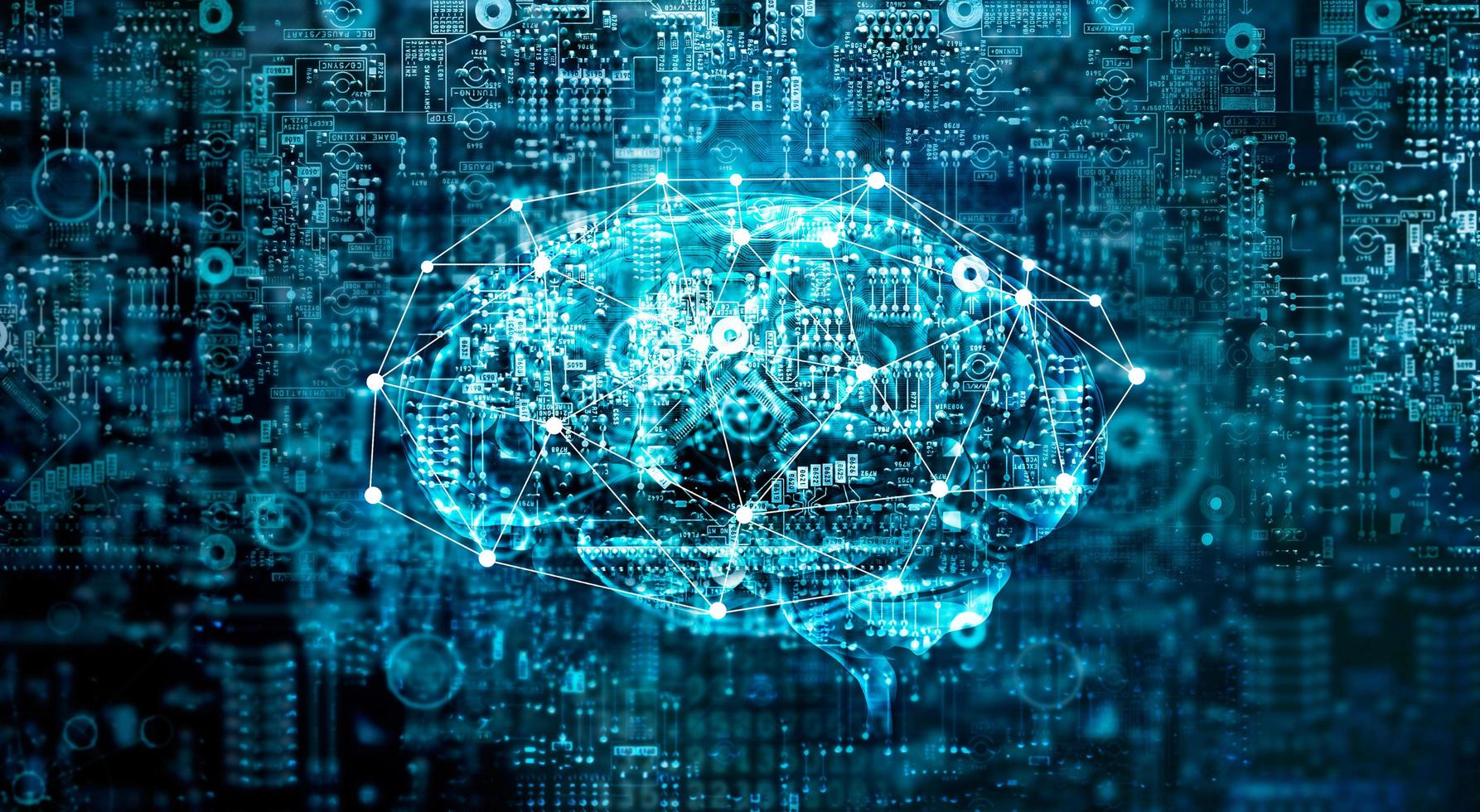 tecnologia futura do cérebro digital de inteligência artificial no computador da placa-mãe. dados binários. cérebro de ai. tecnologia inovadora futurista no conceito de ciência foto