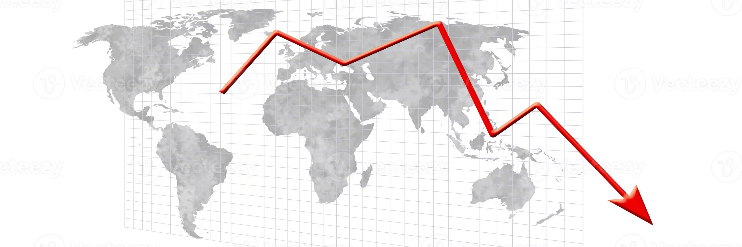 conceito de crise econômica. espalhadas pelo mundo, a economia está em baixa. ilustração 3D foto