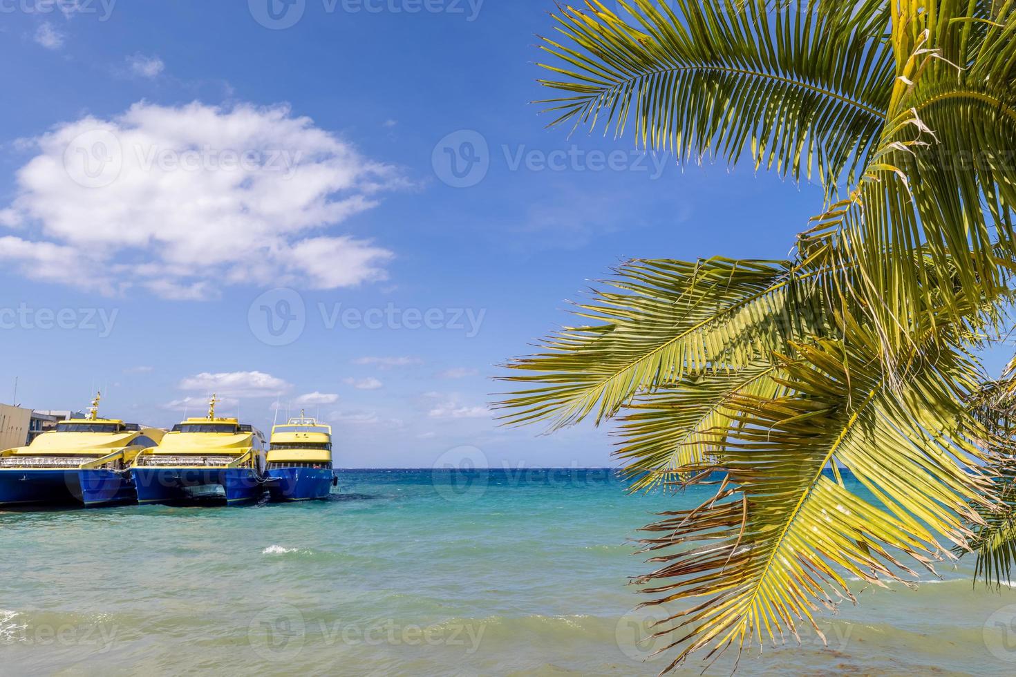 méxico, balsa de cozumel de alta velocidade no terminal cozumel esperando passageiros para playa del carmen foto