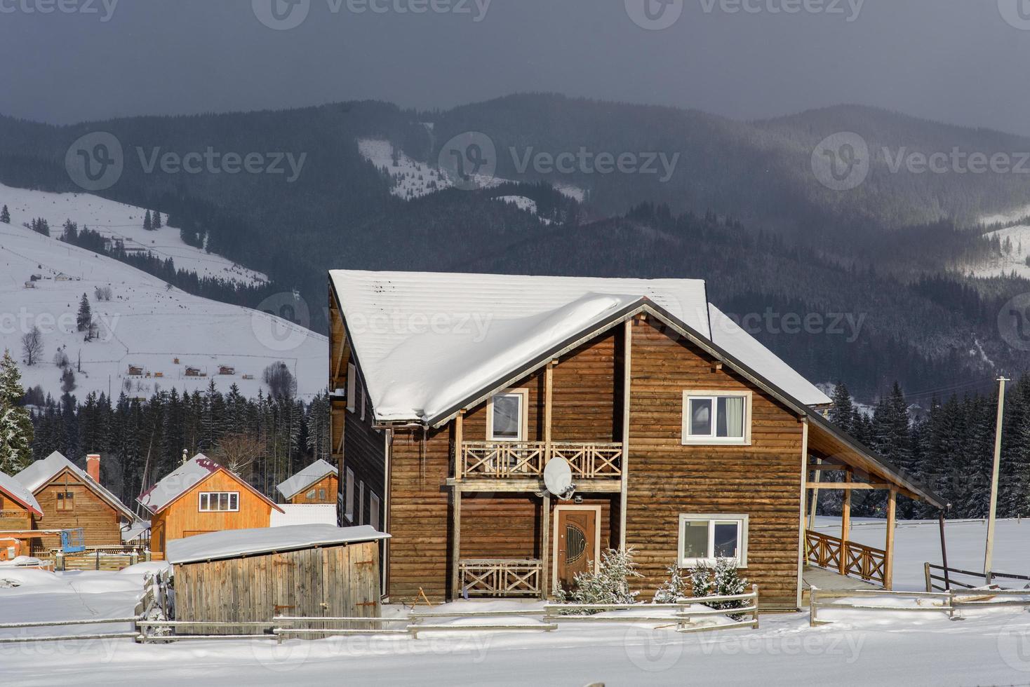 abeto floresta de montanha coberta de neve. foto