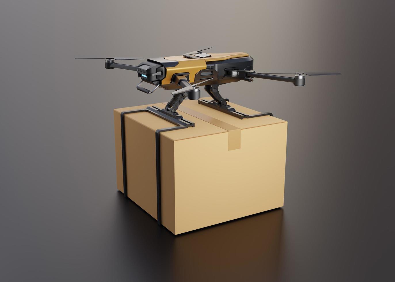 drone de entrega com a caixa de papelão foto