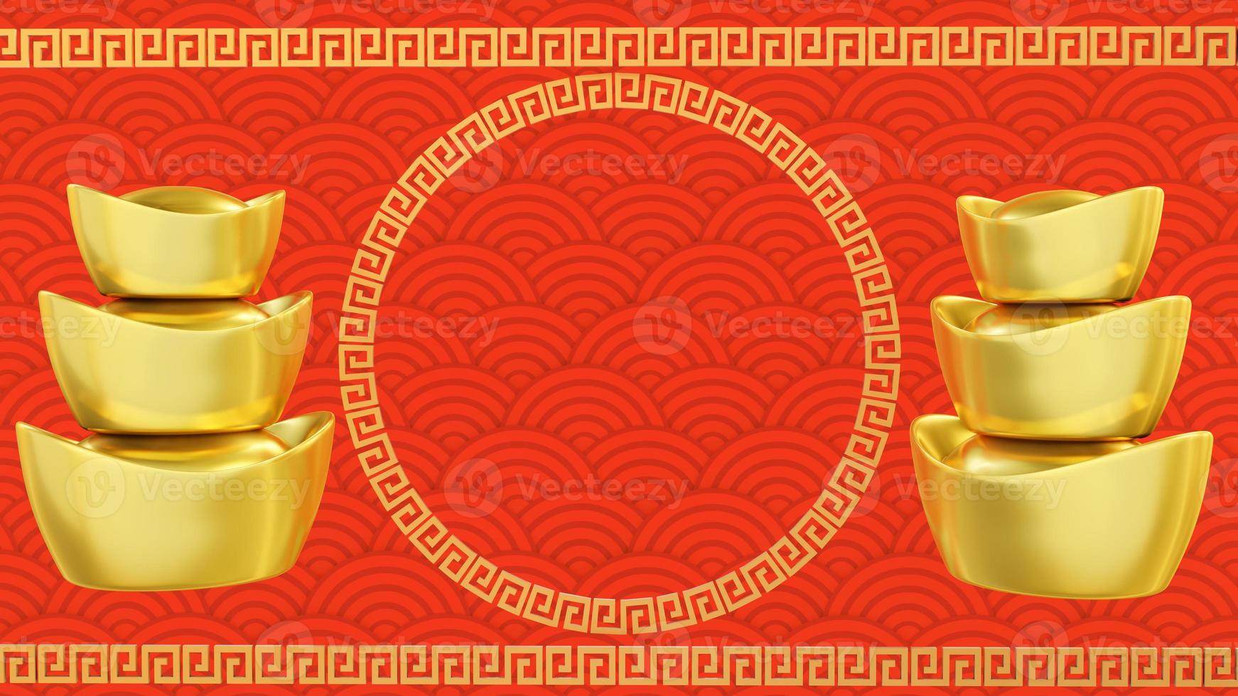 cartão de felicitações de ano novo chinês. ano do rato. ornamento dourado e vermelho. projeto de estilo 3D. conceito de modelo de banner de férias, elemento de decoração foto