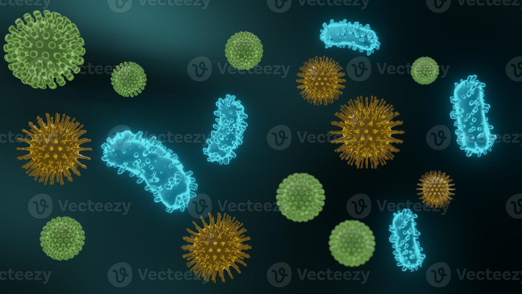 vírus patogênicos que causam infecção no organismo hospedeiro, surto de doença viral, para fundo ou recurso gráfico, renderização 3d foto