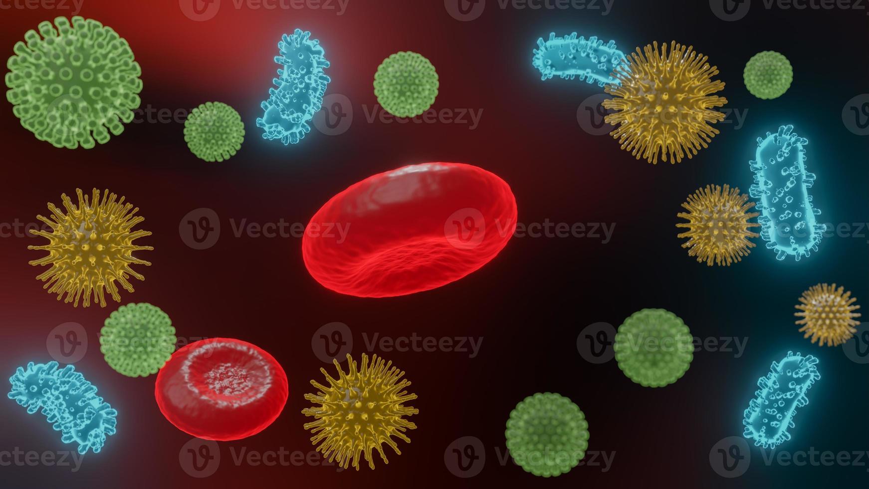 vírus patogênicos que causam infecção no organismo hospedeiro, surto de doença viral, para fundo ou recurso gráfico, renderização 3d foto