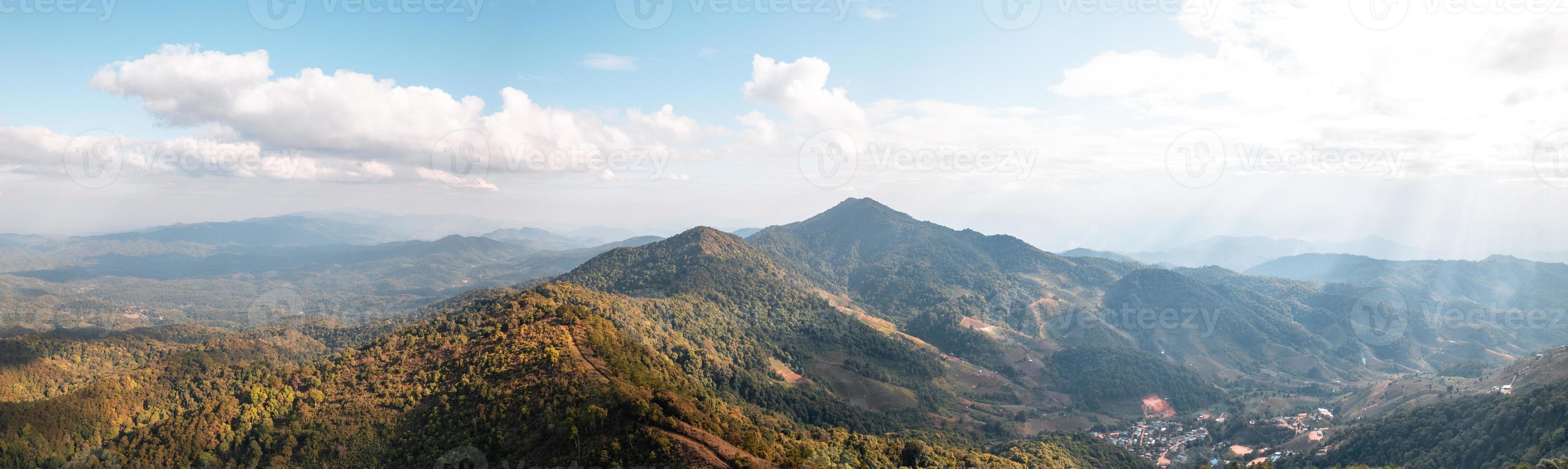 vista de alto ângulo da floresta e montanhas no verão foto