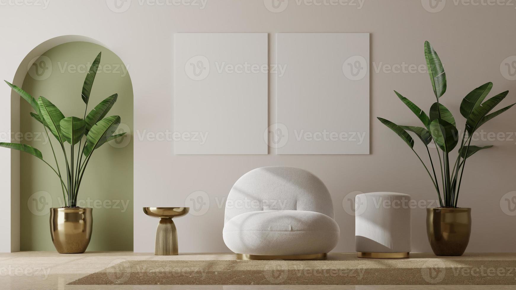 maquete de moldura de foto em quarto escandinavo minimalista limpo. renderização em 3D
