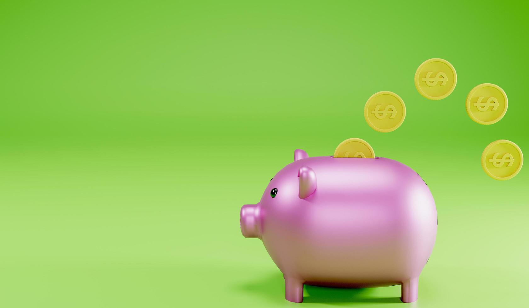 3d renderização economizando moedas caem no cofrinho foto