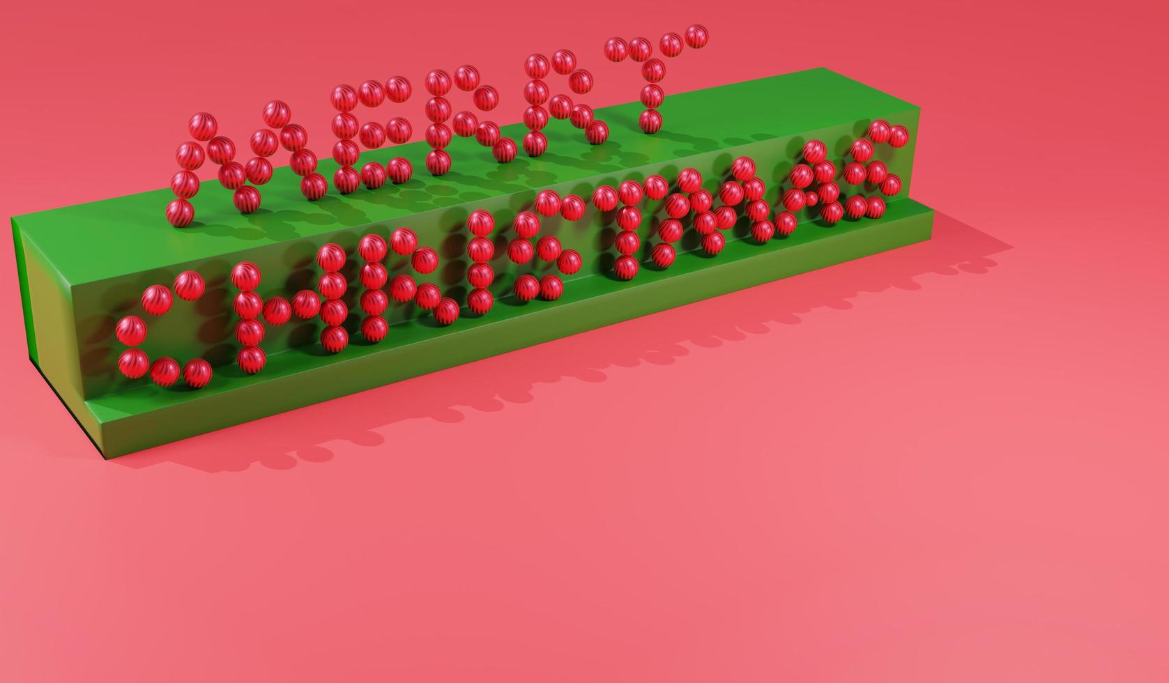 A renderização 3d decora a bola para organizar o sinal de natal no pódio de duas etapas e fundo vermelho para espaço de cópia foto